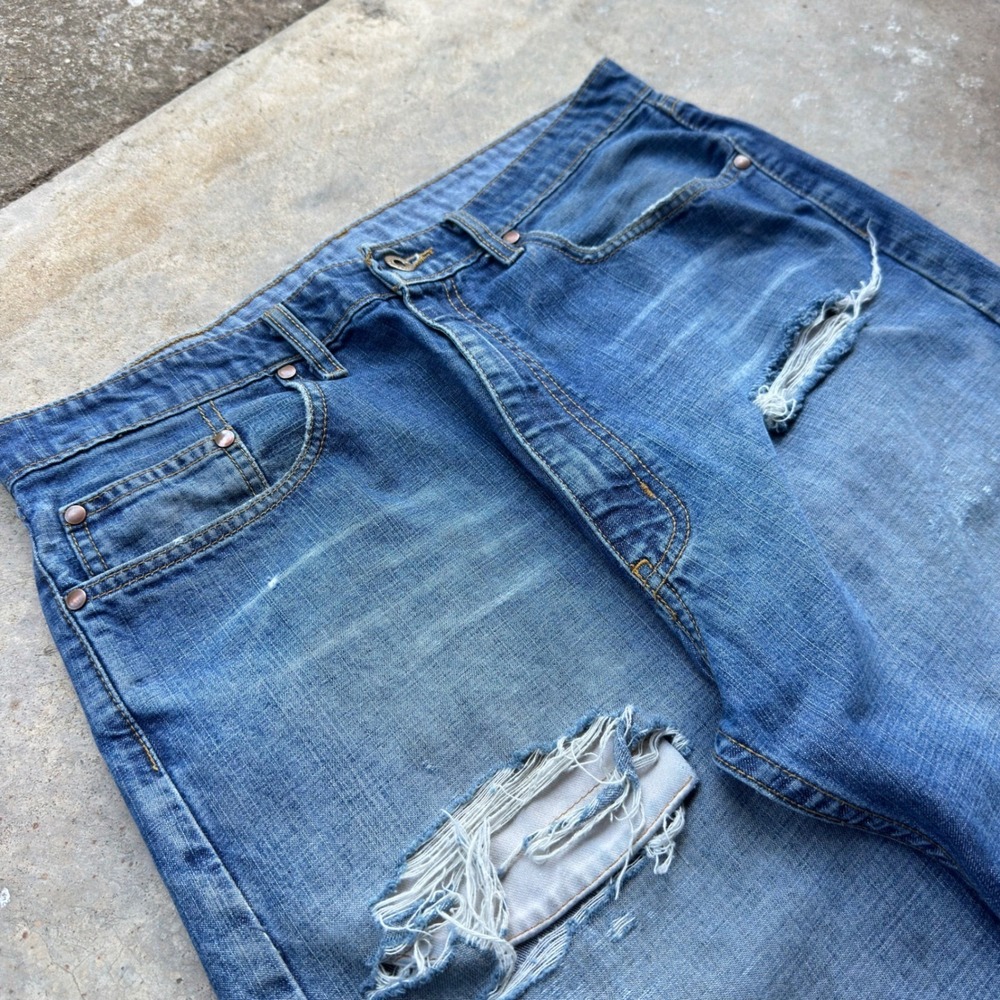 Vintage Y2K Polo Ralph Lauren Baggy Jeans Distressed Wide Leg Blue 34x32 (F1) - Picture 6 of 8